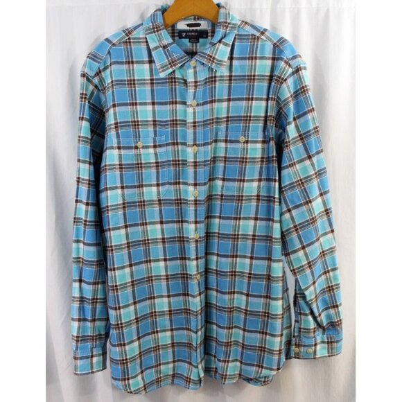 Cremieux Mens Blue Plaid Flannel Long Sleeve Button‎ Down Shirt L - Picture 1 of 5